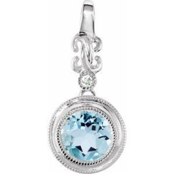 Sterling Silver Natural Aquamarine & .01 CT Natural Diamond Pendant